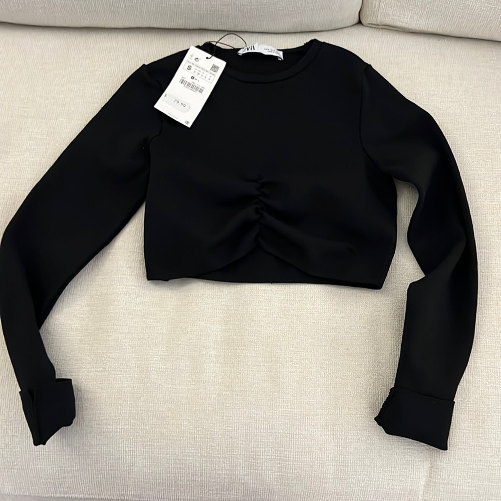 Black long sleeve zara crop top - never worn